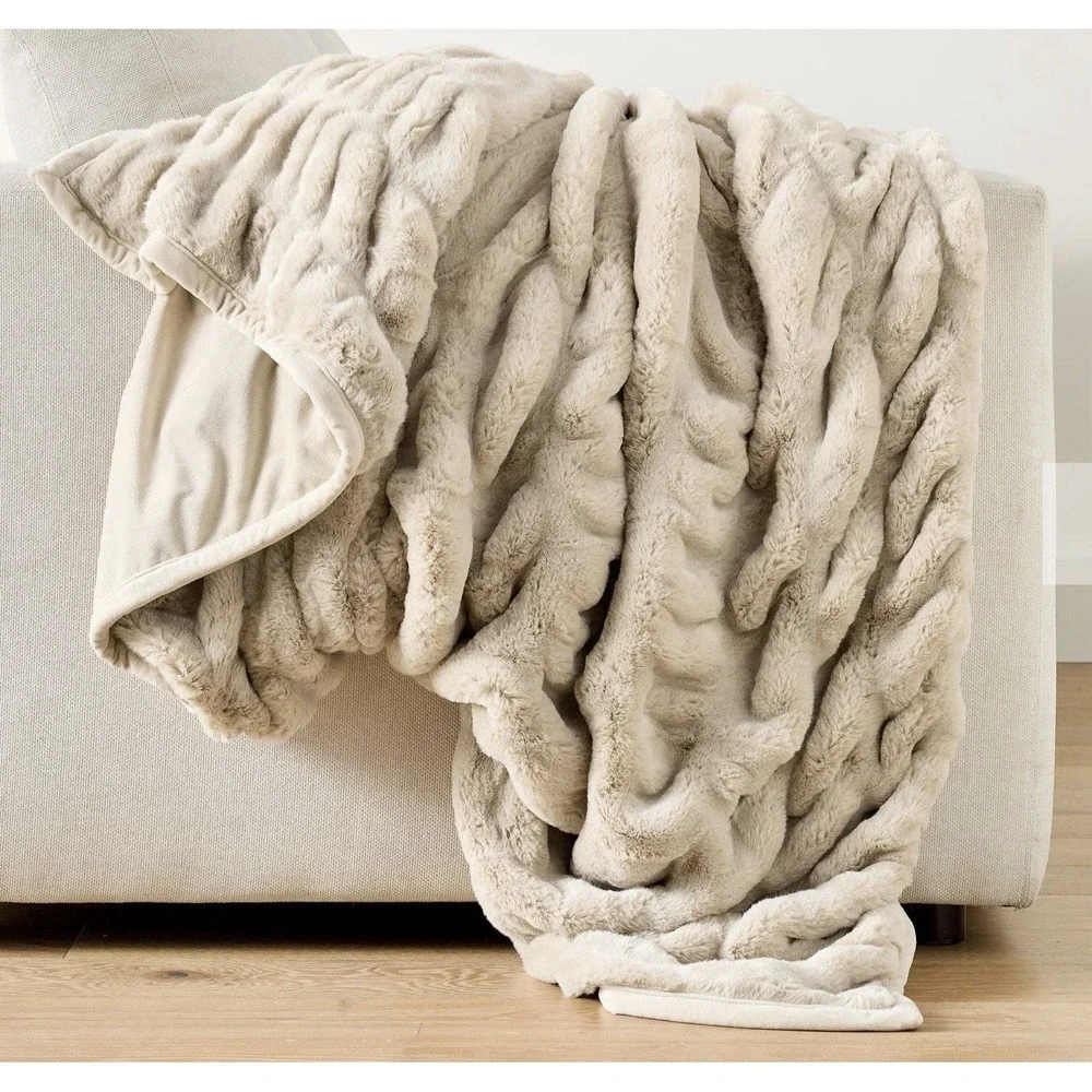 Pottery Barn Fur Throw Blanket Beige Champagne 50